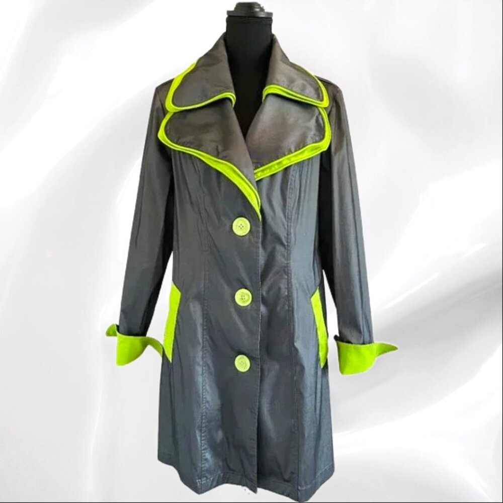 Joseph Ribkoff Gray/Lime Green Fall/Spring Coat - Size 12  RARE! - Picture 2 of 8